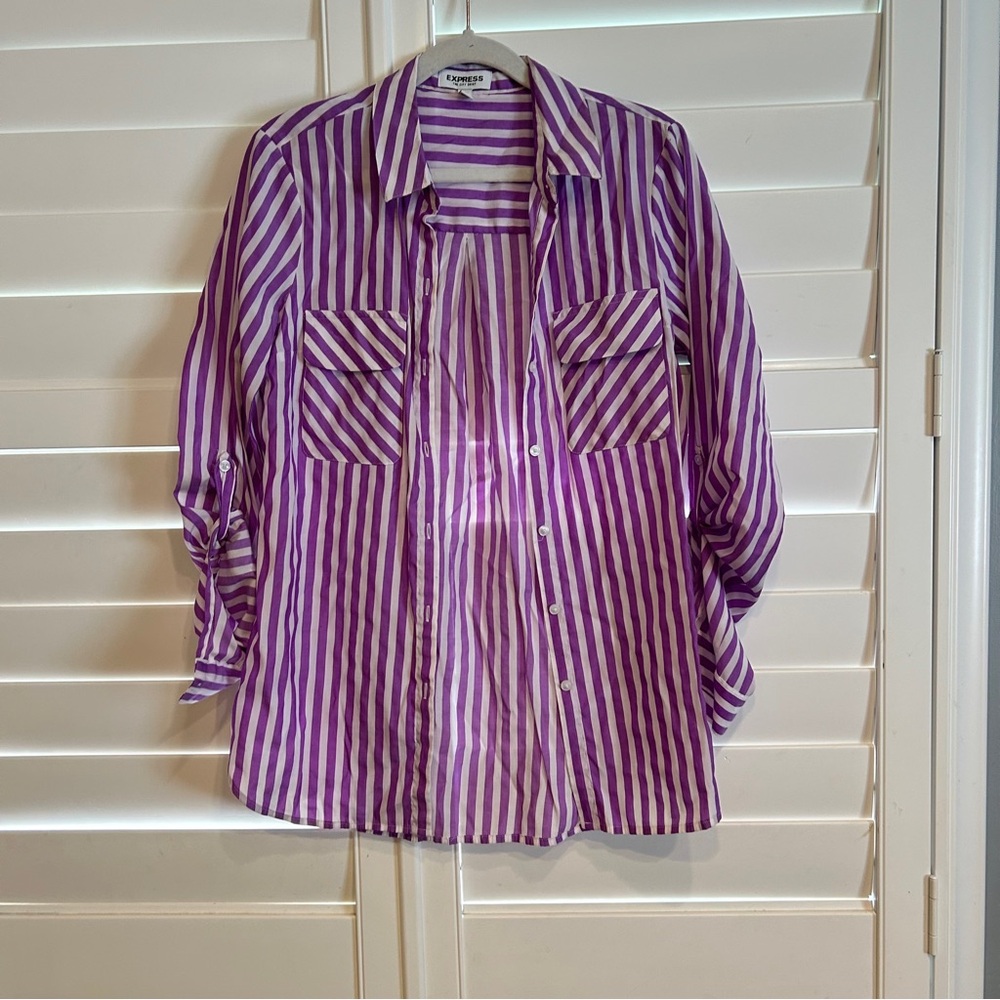 Express The City Shirt Striped Purple White Size Small